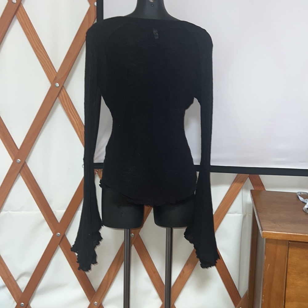 Intimately Free People Whimsy-Goth long Bell sleeves semi transparent top sz L - Picture 4 of 7